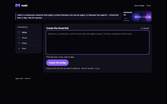 Screenshot of meld — context bridge to an agent
