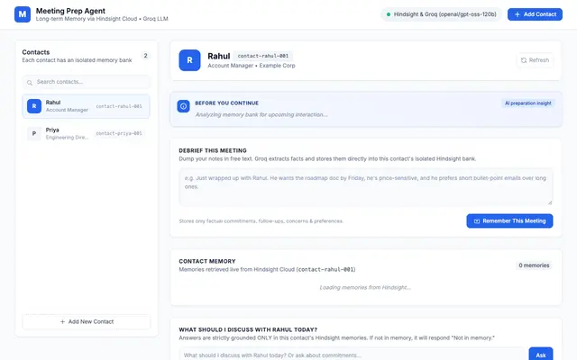Screenshot of Meeting Prep Agent