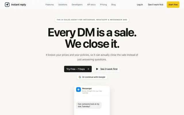 Screenshot of Instant Reply: AI Sales Agent for Instagram & WhatsApp