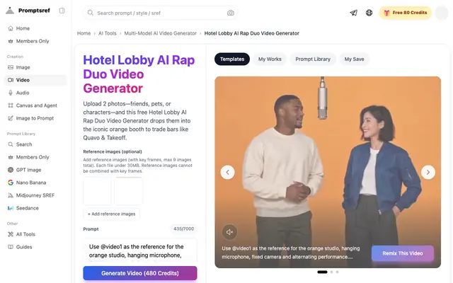 Screenshot of Hotel Lobby AI Rap Video Generator