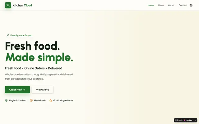 Screenshot of Kitchen Cloud — Fresh Food Delivered