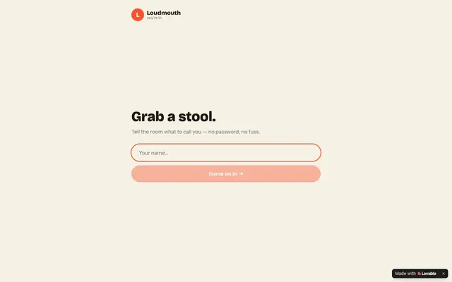 Screenshot of Loudmouth — live chat rooms