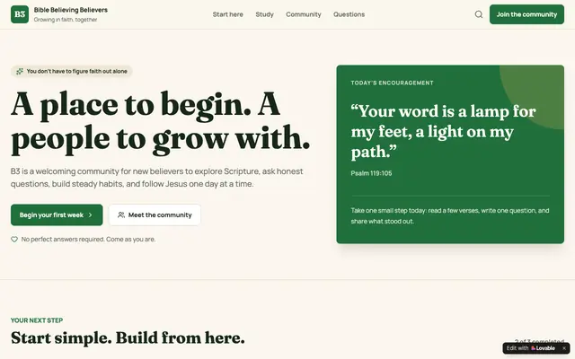 Screenshot of B3 Community — Grow in Faith Together