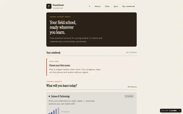 Screenshot of PincockSnook Foundation — Empowering youth worldwide