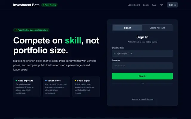 Screenshot of Investment Bets