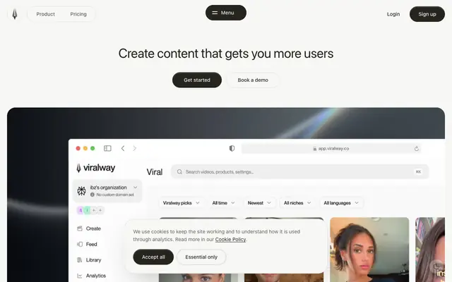 Screenshot of Viralway | Create content that gets you more users