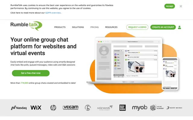 Screenshot of Online group chat | Rumbletalk, chat for live events and websites