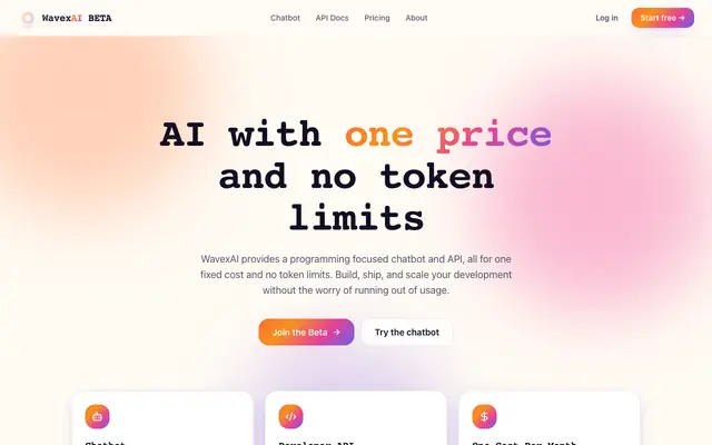 Screenshot of WavexAI — One Price. Unlimited Tokens