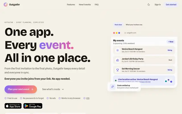 Screenshot of Outgathr: Plan Events Together