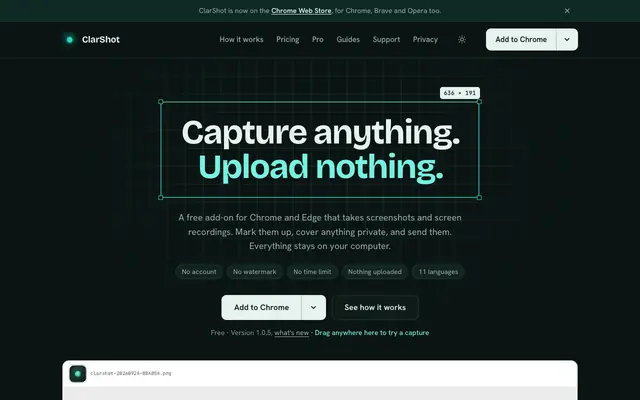 Screenshot of ClarShot: private screenshot and screen recorder extension