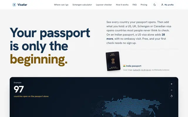 Screenshot of Where can I travel with my passport and visas? | Visafar