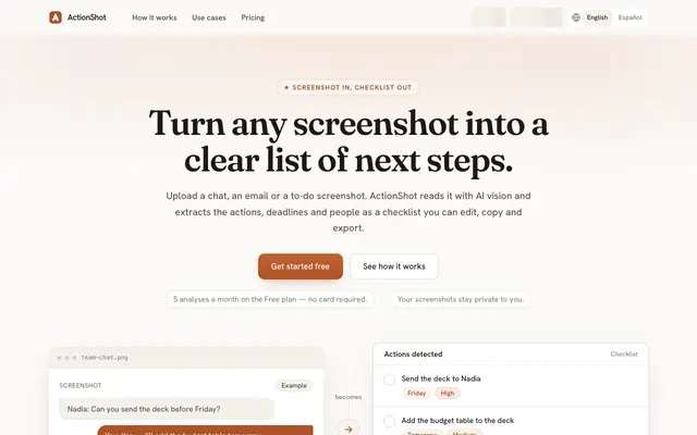 Screenshot of Turn screenshots into tasks and deadlines — ActionShot