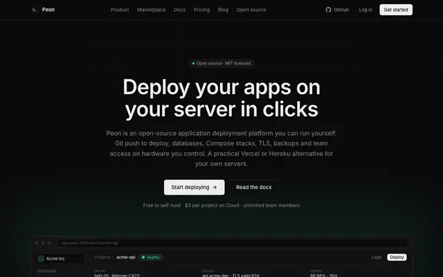 Screenshot of Open Source Docker Hosting & Deployment Platform | Peon