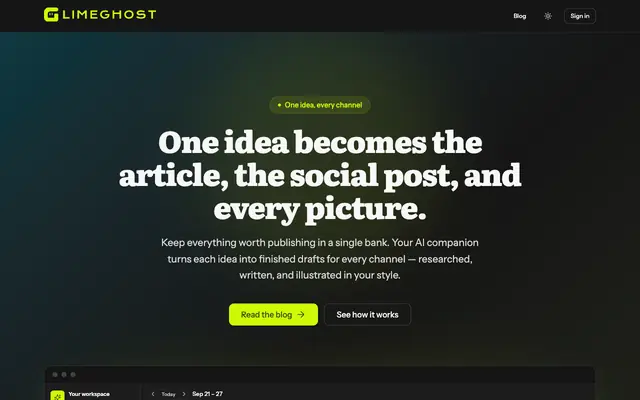Screenshot of LimeGhost — the content calendar that fills itself