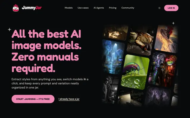 Screenshot of JammyJar | All the best AI image models in one place.