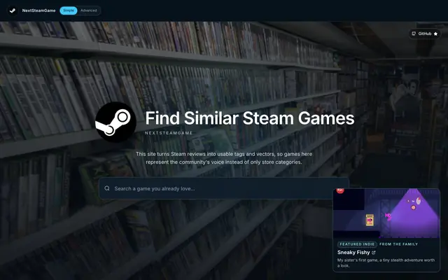 Screenshot of Find Similar Steam Games | NextSteamGame