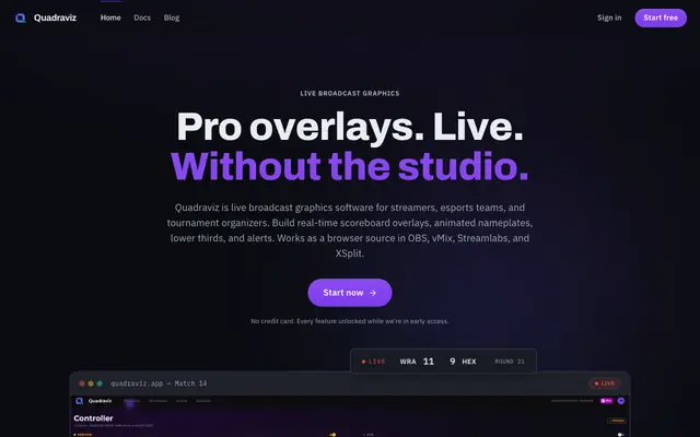 Screenshot of Rive Broadcast Graphics & Live Stream Overlays — Quadraviz