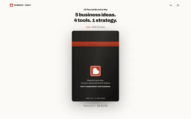 Screenshot of Get free business ideas every day — Burden Hunt