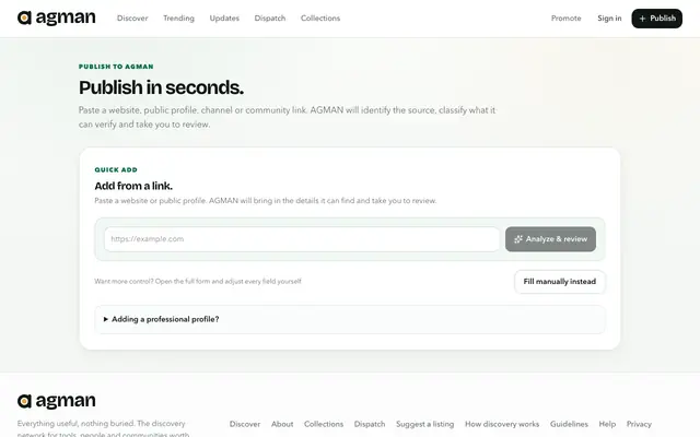 Screenshot of AGMAN · Everything useful, nothing buried