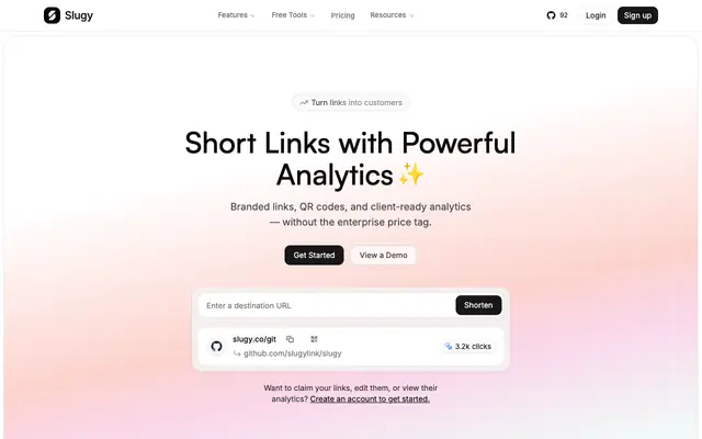 Screenshot of Slugy - Open Source URL Shortener with Advanced Analytics