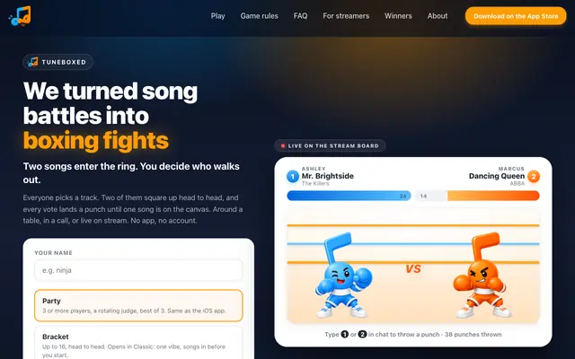 Screenshot of TuneBoxed | Song battles fought as boxing matches