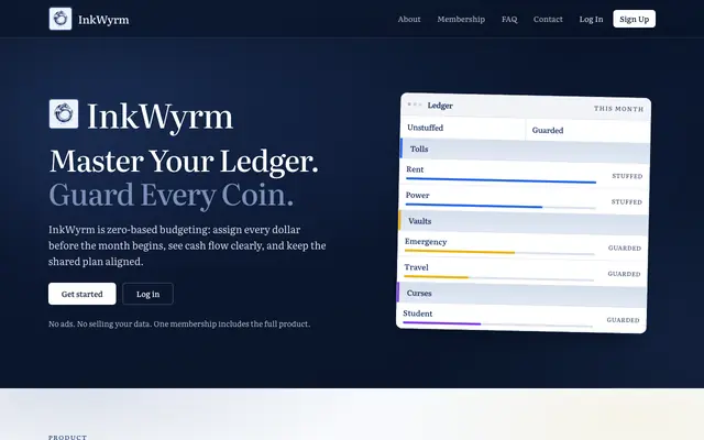 Screenshot of InkWyrm — Zero-Based Budgeting