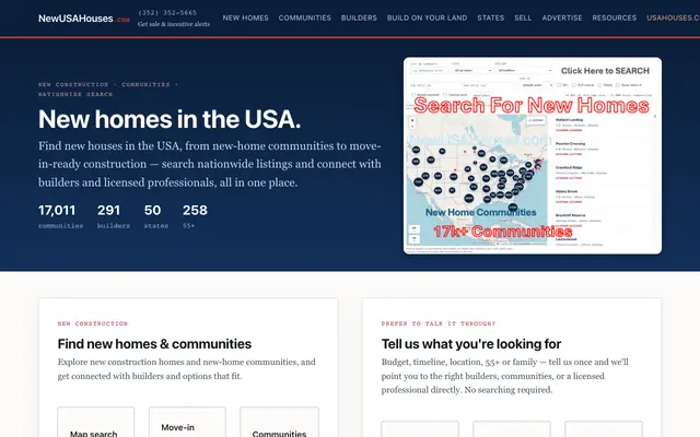 Screenshot of New USA Houses | New Homes, New Communities & New Construction Across the USA