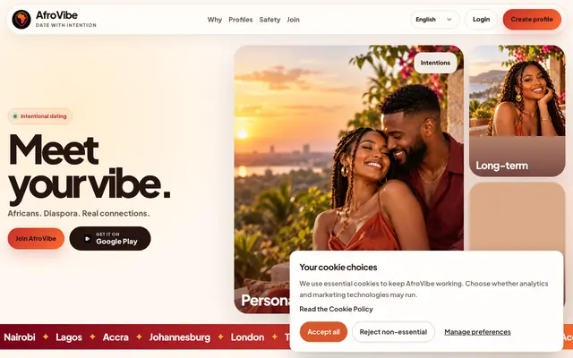 Screenshot of AfroVibe Dating | Intentional African Dating Worldwide