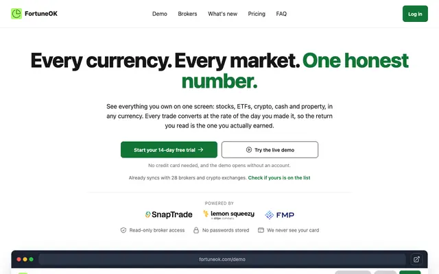 Screenshot of Multi-Currency Portfolio Tracker | FortuneOK