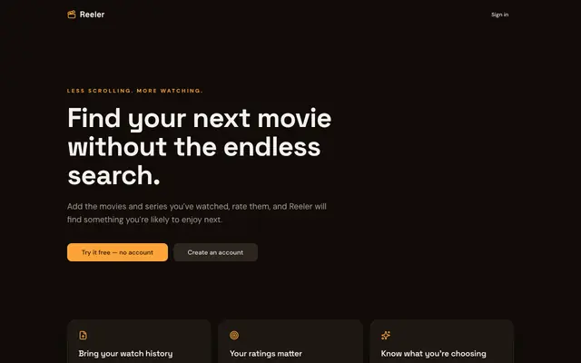Screenshot of Reeler — Find your next movie