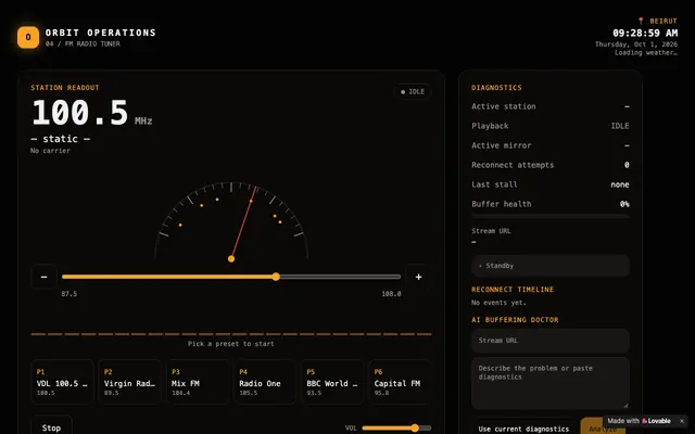 Screenshot of Orbit Operations — FM Radio Tuner