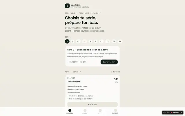 Screenshot of Bac Ivoire — Répétiteur virtuel des Terminales de Côte d'Ivoire