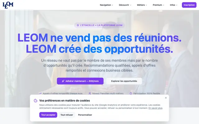 Screenshot of LEOM · Opportunités business dirigeants Île-de-France