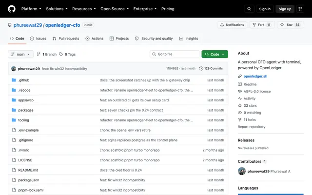 Screenshot of GitHub - phureewat29/openledger-cfo: A personal CFO agent wi