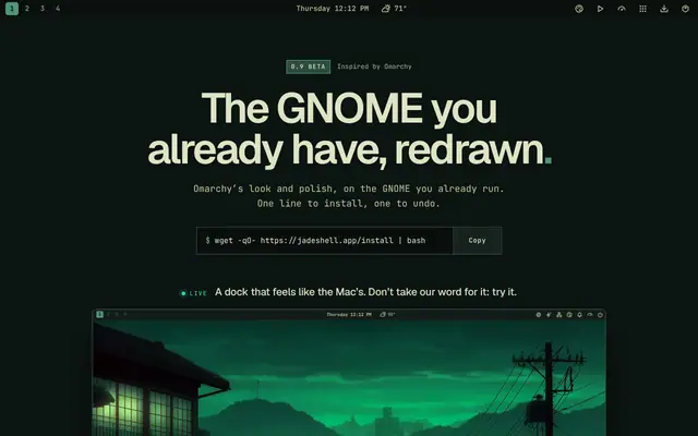 Screenshot of Jade Shell · The GNOME you already have, redrawn