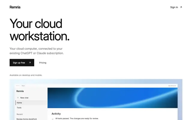 Screenshot of Remria — Your cloud workstation
