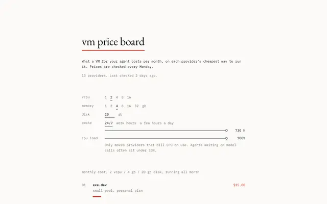 Screenshot of VM Price Board