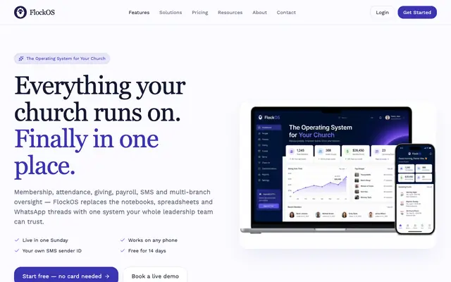 Screenshot of FlockOS — Church Management Software
