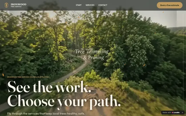 Screenshot of Booked by Ironwood — Free tree estimates in Council Bluffs