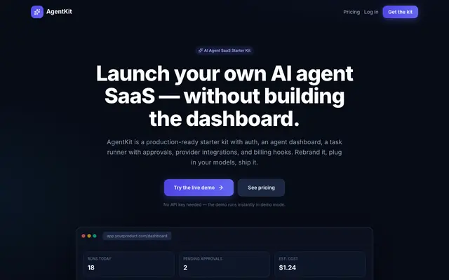 Screenshot of AgentKit — AI Agent SaaS Starter Kit