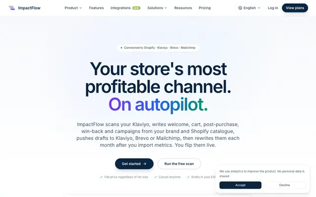 Screenshot of ImpactFlow | Lifecycle email on autopilot