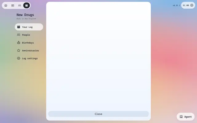 Screenshot of welcome HN (New Drugs)