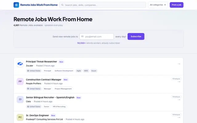 Screenshot of Remote Jobs Work From Home | Fresh WFH & Remote Jobs, Updated Everyday
