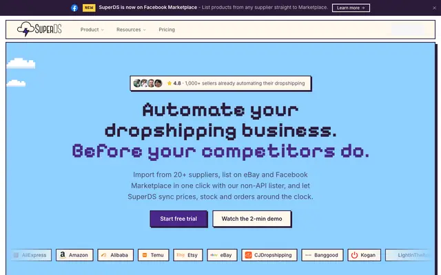 Screenshot of SuperDS | Dropshipping Automation for eBay & Facebook