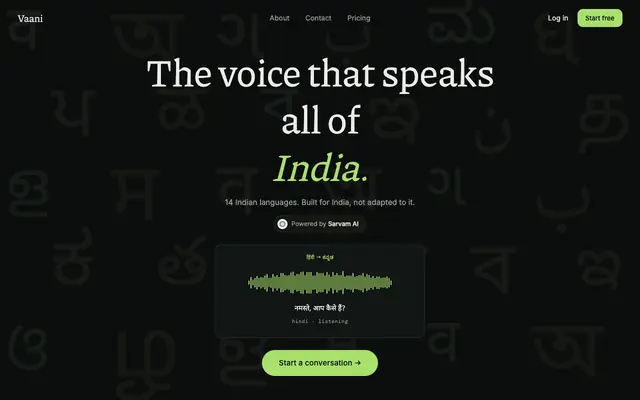 Screenshot of vaani — the voice that speaks all of India
