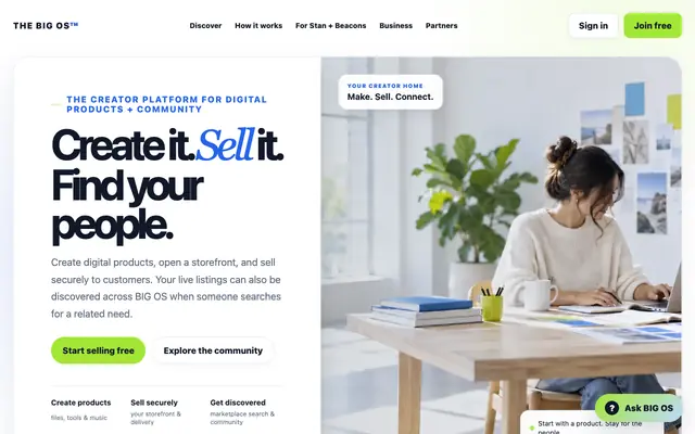 Screenshot of BIG OS | Digital Product Platform for Creators