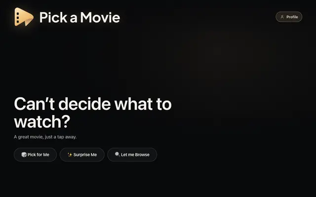Screenshot of Pick a Movie — What to Watch Tonight, Picked by Your Mood