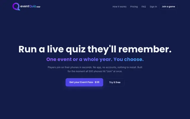 Screenshot of EventQuiz | Live quizzes for real events