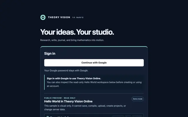 Screenshot of THEORY VISION · Account & billing