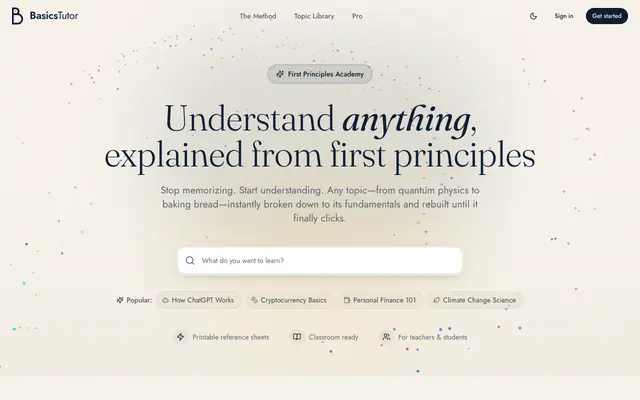 Screenshot of BasicsTutor: Understand Anything from First Principles